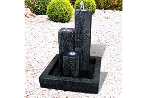 Trädgårdsfontän, prydnadsfontän, rumsfontän med trio-basalt med LED-ljus, 230 V vattenfall, vattenspel
