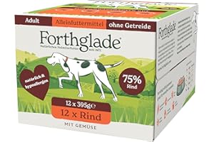 Forthglade Mokra karma dla psów (12 x 395 g) – bezzbożowa karma z wołowiną i warzywami dla dorosłych psów od 1 roku życia, hipoalergiczna karma dla psów wrażliwych żołądków
