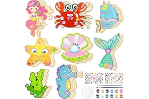 Shinybox Animali Marini in Legno, 16 Pezzi Kit di Artigianato in Legno Animali Marini per Bambini, Kit Animali Marini Fai da Te in Legno per Bambini, Lavoretti Creativi Animali Marini Artigianale