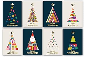 ABSOLUTELY YOURS Weihnachtskarten Pack à 32 Stück. Jedes Weihnachtskarten-Multipack enthält 8 verschiedene Weihnachtsbaum-Motive. 3D-Goldfolie. Karten, Umschläge und Schachtel umweltfreundlich, recycelbar