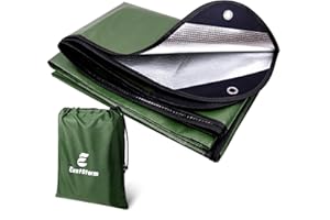 E EASTSTORM Robusta Coperta Termica Emergenza Riutilizzabile con Poncho, 150 * 210 cm Termico Telo Impermeabile, Telone di Tessuto Campeggio per Coprire, Salvataggio Protegge da Freddo, Pioggia
