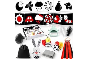 Perbabe Baby Sensory Toys - 29 Pcs Toddler Toys for Babies with Crinkle Paper, Sensory Cards, Ribbon Rattles, Baby Toys 0-12 Months for Newborn Early Learning Development Black
