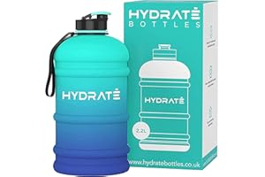 HYDRATE XL Bouteille d'eau 2,2 L - Bouteille de Gym Avec Sangles de Transport - Gourde Fitness - Sans BPA, Pop-up Bouchon - pour le Sport, le Yoga et les Activités de Plein Air (Blue Lagoon)