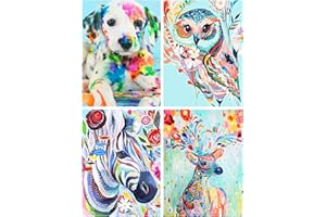 Qhui Diamond Painting, 4 Piezas Pintura Diamante Animales para Adultos y Niños, 5d Diamond Painting Kit Completo Perro Caballo Búho Ciervo para La Decoración de la Pared Del Hogar