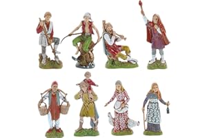 Moranduzzo Set 8 Pastores H 9 cm para Belén de 10 cm – Standard 10 – Escala 1:20 – Figuras Irrompibles, Estilo '700, Pintadas a Mano, Escultor M. Landi