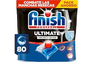 Finish Ultimate Infinity Shine Pastillas para lavavajillas - 80 cápsulas | Combaten las manchas resecas, otorgan limpieza profunda y eficaz. Protegen tu cristalería, Detergente para lavavajillas