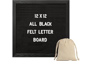 G GAMIT Black Felt Letter Board with 335 Changeable Letters&Numbers, 12”x12” Message Board Letter Sign Board in Black Frame with Stand and Canvas bag for Announcement&Notification