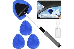 KTPCN 5 PcsCar Windscreen Cleaner Tool, Car Window Cleaner Tool, Auto Windshield Cleaning Tools, Extendable & Telescopic Handle Car Windshield Cleaning Brush for Inside Glass Wiper, Inclu 3 Pad, 1 Bottle