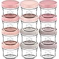 KeaBabies 12-Pack Glass Baby Food Containers - 4 oz Leak-Proof, Microwavable Baby Food Storage Containers, Baby Food Freezer Tray, Puree Glass Baby Food Jars, Baby Bullet Jars with Lids (Roseate)