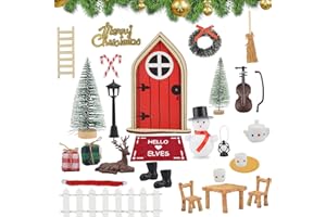 OdiuK 29PCS Wichteltür Zubehör Weihnachten Set, Mini Weihnachtswichtel Tür Zubehör Weihnachtsdeko Elfentür, Holz Wichtelhaus mit Gartenmöbel Wichtel Tür Deko für DIY Kinder Geschenke
