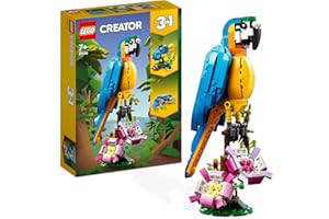 LEGO 31136 Creator Pappagallo Esotico, Set 3 in 1 con Pesce e Rana, Animali Giocattolo per Bambini da 7 Anni in su, Giochi Creativi con Figure della Giungla