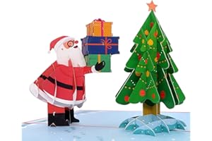 MOKIO® Biglietto di Natale Pop-Up – Babbo Natale con regali e albero di Natale – Biglietto di auguri 3D per Natale, come buono regalo natalizio o per un regalo in denaro