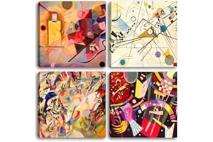Degona Quadri Moderni Kandinsky 4 pz. cm 30x30 cad. Stampa su Tela Canvas Arredamento Arte Astratto XXL Arredo per Soggiorno Salotto Camera da Letto Cucina Ufficio Bar Ristorante