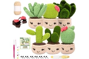 MTBRICEY Cactus Kit Uncinetto per Principianti Piante in Vaso Kit per Iniziare a Lavorare a Maglia con Uncinetti Piante Grasse Set Completo per Uncinetto per Principianti con Istruzioni Passo e Tutorial Video