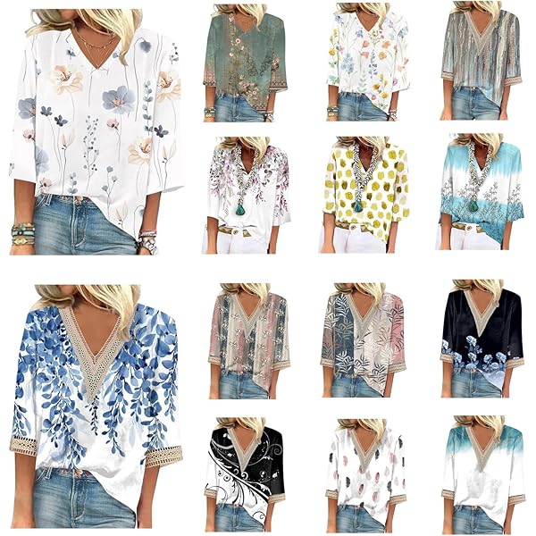 T-SHIRT - Blet - Tee Shirt Manche 3/4 - Col En V - Grande Taille - Imprimé Décontracté Blet