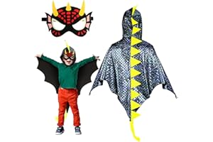 Landifor 2pz Costume da Mantello da Dinosauro Mantello Dinosauro Bambino Dinosauri per Bambini Mantello con Maschera Cosplay Drago-per Bambini Festa Idea Regalo Carnevale Travestimento