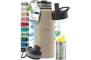 BEMAXX Botella de Agua Térmica ACTIVE FLASK + Pajita (3 Tapones) sin BPA - 1l & 500ml | Frasco Termo de Acero Inoxidable + Aislamiento Vacío | Cantimplora Aislada Bicicleta Deporte Caliente Fría Café Té
