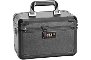 GODLONSEN Storage Lock Box - Safe Lock Box with Combination - 30 x 19.3 x 17 cm, Mesh Pocket & Adjustable Compartments for Personal Items, Valuables, Documents, Home, Office, Outdoors - Medium/Black