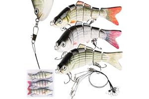 BHGT 3Pcs Multi Jointed Bass Pike Fishing Lures with Storage Box 3D Lifelike Artificial Segment Swimbaits Hard Treble Fishing Hooks Wobbler Slow Sinking Lure for Freshwater Saltwater Trout Perch