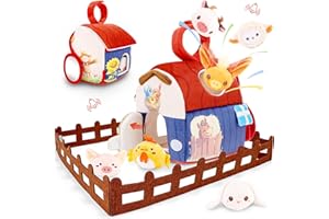 deAO Set di Peluche Sensoriali, Giocattoli per Neonati con Animali della Fattoria, Sonaglino e Specchio,Giocattoli Sensoriali Montessori, Articoli Educativi, Attrezzature per la Motricità,1 a 2 Anni