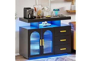 ‎FIGBIRD Figbird Buffetschrank Sideboard Schlafzimmer Weiss Hochglanz, Vorratsschrank Mit Kabelloser Ladestation, Automatischem Sensor RGB 20-Farben Dimmbares Intelligente Sensorik Kommode Schwarz