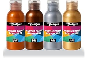 BASTELZONE Lot de 4 peintures acryliques métallisées - 100 ml - Doré, argent, cuivre et bronze - Pour papier, toile, bois, tissu, pierre, métal et pouring - 4 x 100 ml (métallique)