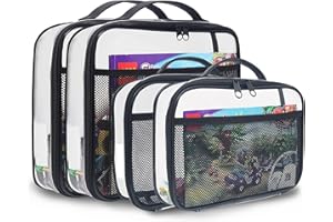 holay 4 Packs PVC Zippered Blocks Set, Toy, Clay, Board game Storage Organizer Case Bag(Name Tag, Manual Pocket) (Black, Small,Large)