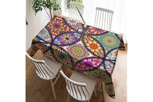 Violetpos Obrus lniany, łatwy w pielęgnacji, zmywalny, odporny na zabrudzenia, styl boho, wzór Paisley, indyjska mozaika, 130 x 170 cm