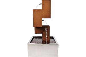 Köhko® Water Feature with LED Lighting Height 65 cm Made of Corten Steel with Stainless Steel Basin Waterfall Water Feature 32005