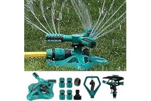 WISDOMWELL Garden Sprinkler Adjustable water spray range Suitable for large areas of lawn Automatic 360 Degree 3 Arm Rotating Sprinkler System Sprinklers (1Sprinkler+4Connectors+2 Sprinkler Head)
