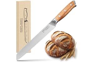 Moritz & Moritz Brotmesser 20 cm - Großes Profi Brotschneidemesser mit Wellenschliff - Scharfes Sägemesser zum Schneiden von Brot - Ergonomischer Griff aus Akazienholz - Deutscher Messerstahl