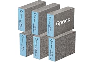 Onarway Sanding Blocks 6 Pack Wet and Dry Dual-use,Sanding Sponges Coarse and Fine - 60/80/100/120/180/220 Grits 6 Different Specifications, Washable and Reusable, Ideal for Wood Metal Wall Polishing