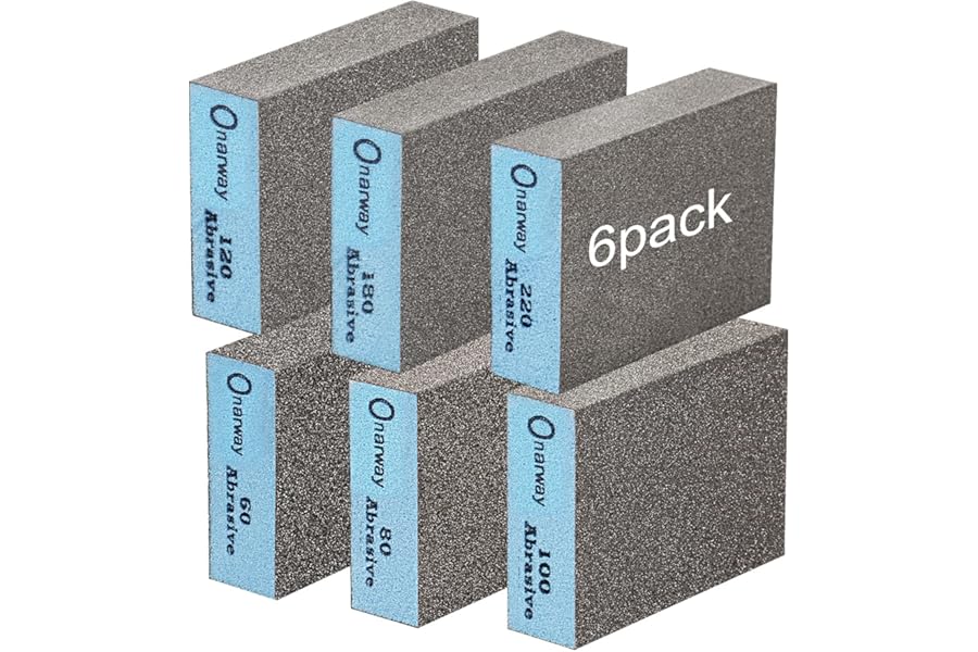 Onarway Sanding Blocks 6 Pack Wet and Dry Dual-use,Sanding Sponges Coarse and Fine - 60/80/100/120/180/220 Grits 6 Different Specifications, Washable and Reusable, Ideal for Wood Metal Wall Polishing