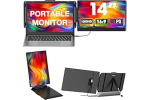 BUNOSDIAS Kwumsy Monitor Portatile per Laptop-14 Pollici Doppio Monitor Per Portatile, FHD 1080P IPS Schermo Portatile Compatibile per Wins/Chrome/Mac,Doppio Estensione Schermo Per Laptop Per 13''-17''Laptop