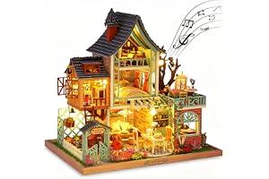 Cuteefun Miniatyrmodell för vuxna att bygga, DIY dockhus i trä i kit med möbler musikverktyg, DIY DIY present (glad djungelresort)