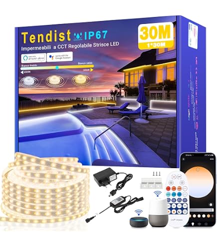 Yeewhale Striscia LED COB da 30 m, dimmerabile, 24 V, set di strisce LED COB flessibili, 6000 K, colore bianco, per decorazione domestica, feste, fai da te, controllo app con telecomando