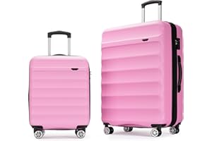 GinzaTravel Valigia leggera rigida con 4 doppie ruote girevoli e bagaglio da viaggio con lucchetto a combinazione, Rosa scuro, S&L,Set of 2, Set Bagagli