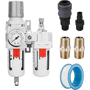 MEANLIN 3 Stage Aluminium Air Drying System 1/4" NPT,Coalescing Filter, Particulate Filter, Desiccant Dryer And Air Regulator, Manual Drain, Mid Flow, For Plasma Cutter And Paint Spray