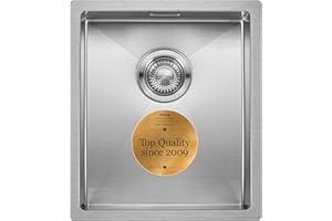 Kitchen Sink Mizzo Linea 34-40 | 1.2mm Stainless Steel Single Bowl with Satin Finish | Rounded Corners Basin (Radius 10mm) | 40cm Cabinet | Undermount Flushmount or Topmount Installation