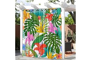 Hiseng Rideaux D'extérieur Impermeable, Lot de 1 Rideau Exterieur Terrasse, Feuille Tropicale 3D Rideau Pergola Extérieur, Rideau pour Jardin Porche Cabane Tonnelle (180x213cm,Feuilles d'arbre)