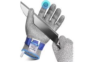 AmzFirst Schnittschutzhandschuhe küche, Leistungsfähiger Level 9 Schutz, Touchscreen Edelstahl Draht Metall Mesh Arbeitshandschuhe, Kettenhandschuh, Mandolinen Handschuhe, 1 Stück, größe 9/L