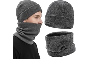 viiotu Hat and Scarf Set for Men Winter, Thermal Knit Beanies and Circle Scarf, Winter Hat Scarf Gift for Men
