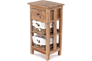 ‎DESIGN DELIGHTS DESIGN DELIGHTS TELEFONTISCH Tower | 70x38x28cm (HxBxT), Holz Flurtisch Recyclingholz, mit 2 Rattan Körben und Schublade | Beistelltisch, Flurtisch