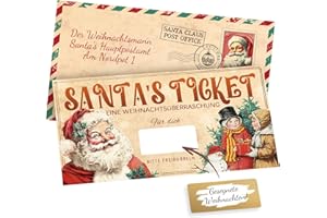 Happirra 5 Pcs Gutschein Weihnachten Santa's Ticket, Gutscheine zum Selber Ausfüllen mit Rubbelsticker Umschlag, Weihnachtsgeschenke Überraschung Rubbellose Selber Machen - Beschreibbare Rubbelkarte