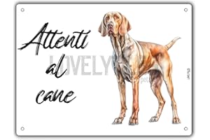 LOVELYTILES CARTELLO ATTENTI AL CANE IN METALLO, VARIE RAZZE, stampa UV, resistente all'esterno e dalla intemperie, misure 15 x 20 o 20 x 30 (BRACCO ITALIANO, 20 x 30)