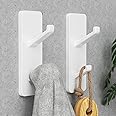 Self Adhesive Hooks for Hanging - Adhesive Hooks Safely Holds Up to 6kg, Stick on Hooks Heavy Duty, Coat Hook, Shower Hooks,Towel Hooks for Bathroom,Wall Hooks for Hanging Towel Hat Key, White, 2 Pack