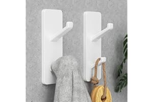 susswiff 2-Pack Adhesive Hooks for Wall and Door - Hold 13 lb Without Falling, Metal Hanger Hook for Hanging Coats, Bathroom Towels, Purses, Bags, Backpacks, Stainless, White
