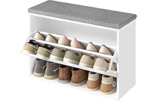 VASAGLE Banco Zapatero Acolchado, Mueble de Recibidor de 3 Niveles para 9 Pares de Zapatos, Cajón Abatible, 30 x 80 x 53,5 cm, para Entrada, Dormitorio, Blanco Nube y Gris Paloma LSB122WB01