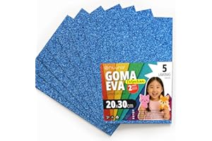 OFITURIA Glitzer-Moosgummi für Bastelarbeiten, Bunter Schaumstoff mit Glitzer für DIY, kreative Projekte, Kunst und Schule 20x30cm (Blau, 5 Stk)