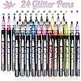 BIHIYII Glitter Pens Outline Marker Pens, 24 Colours Double Line Outline Pens, Glitter Gel Pens, Metallic Magic Pens for Scrapbooking Painting, Stocking Fillers for Christmas Presents Eve Box Fillers
